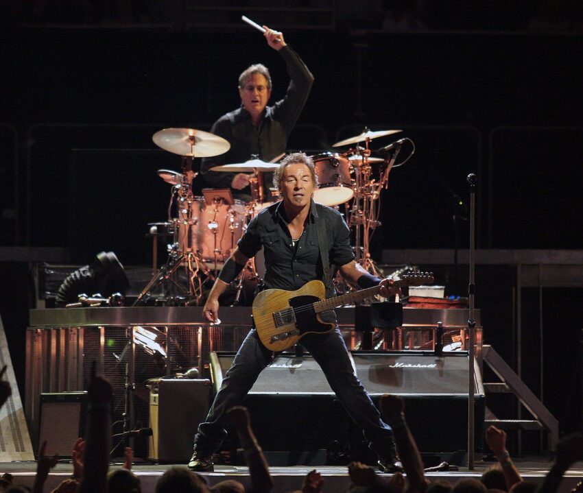 Bruce Springsteen on stage with his guitar